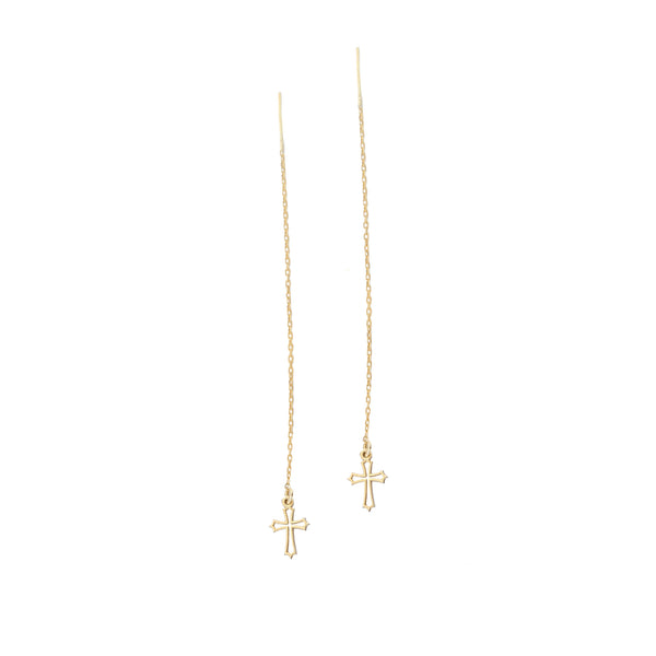 925 Sterling Silver Threader Hollow Cross Dangle Earring