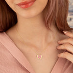 925 Sterling Silver Pink Enamel Butterfly Necklace