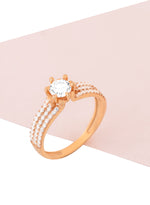 925 Sterling Silver Kenarlari 3 Sira Crystal Pave 6 Tirnakli Tek Taş Ring