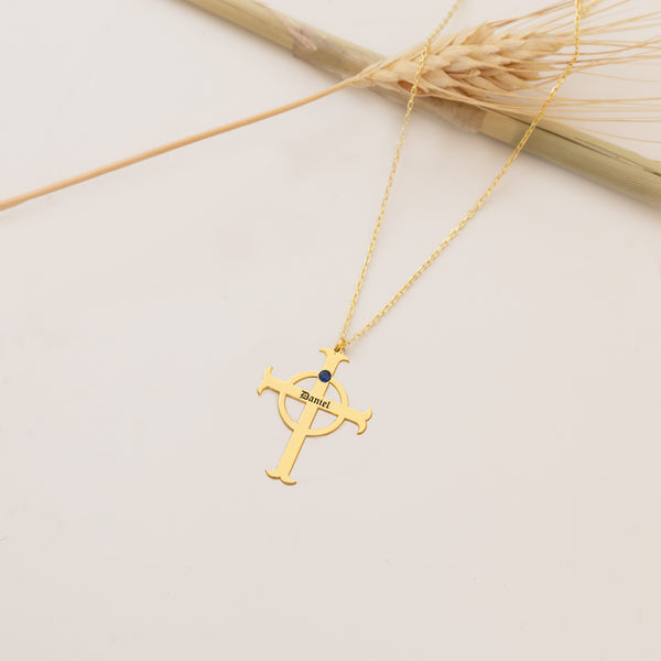 925 Sterling Silver Name Cross With Birthstones Necklace