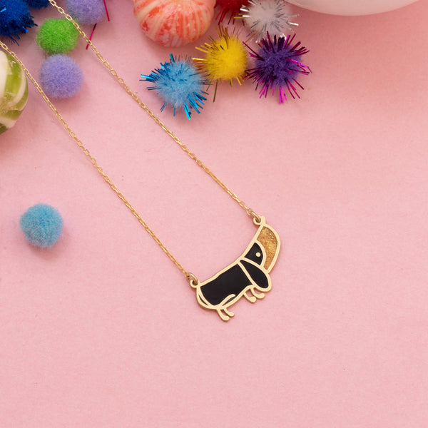 925 Sterling Silver Enamel Dachshund Dog Necklace