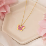 925 Sterling Silver Pink Enamel Butterfly Necklace