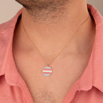 925 Sterling Silver Circle Transgender Flag Necklace