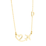 925 Sterling Silver Plane And Heart With Initial Necklace