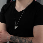 925 Sterling Silver Half Oxidized Chain Gun Necklace