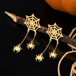 925 Sterling Silver Two Dangling Spider From Web Stud Earrings
