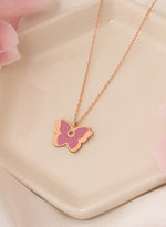 925 Sterling Silver Pink Enamel Butterfly Necklace