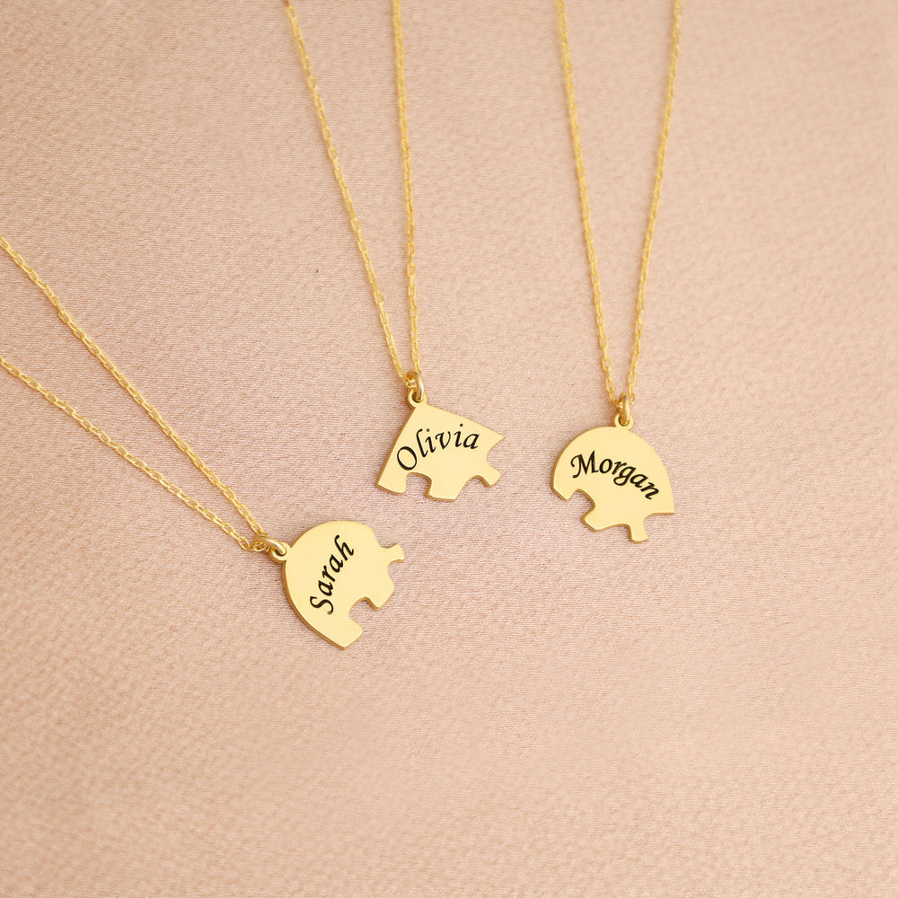 925 Sterling Silver 4 Piece Puzzle Heart Name Necklace