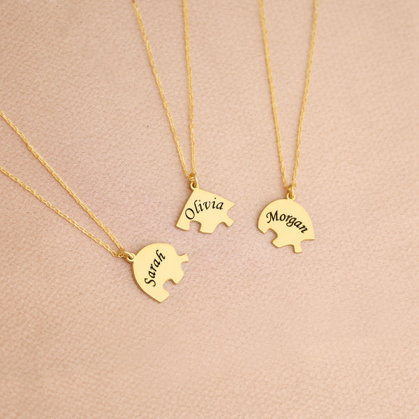 925 Sterling Silver 4 Piece Puzzle Heart Name Necklace