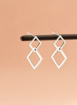 925 Sterling Silver Dangle Double Square Earrings