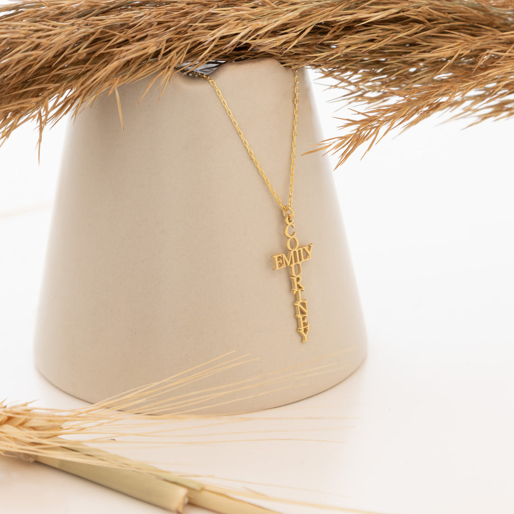 925 Sterling Silver Custom Name Gold Cross Necklace