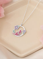 925 Sterling Silver Enamel Flower Cat Necklace