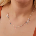 925 Sterling Silver Personalized Two Name Necklace With Heart