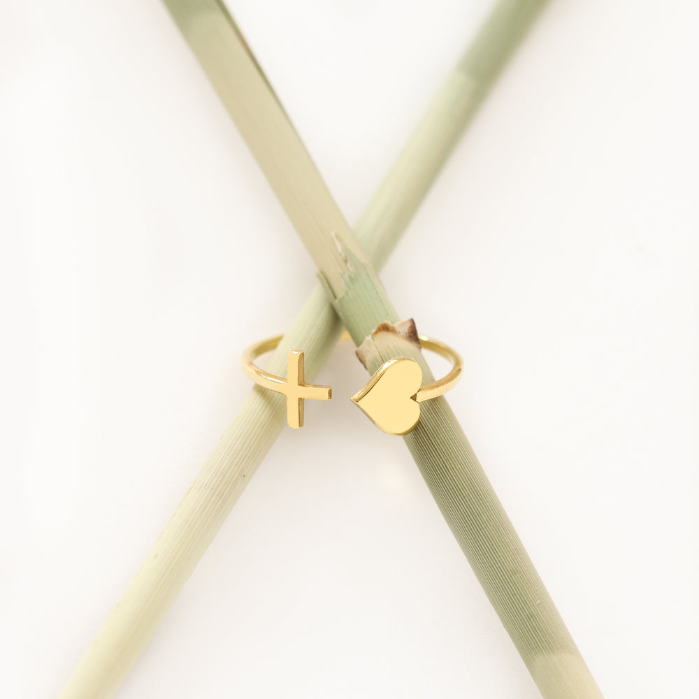 925 Sterling Silver Cross & Heart Open Ring