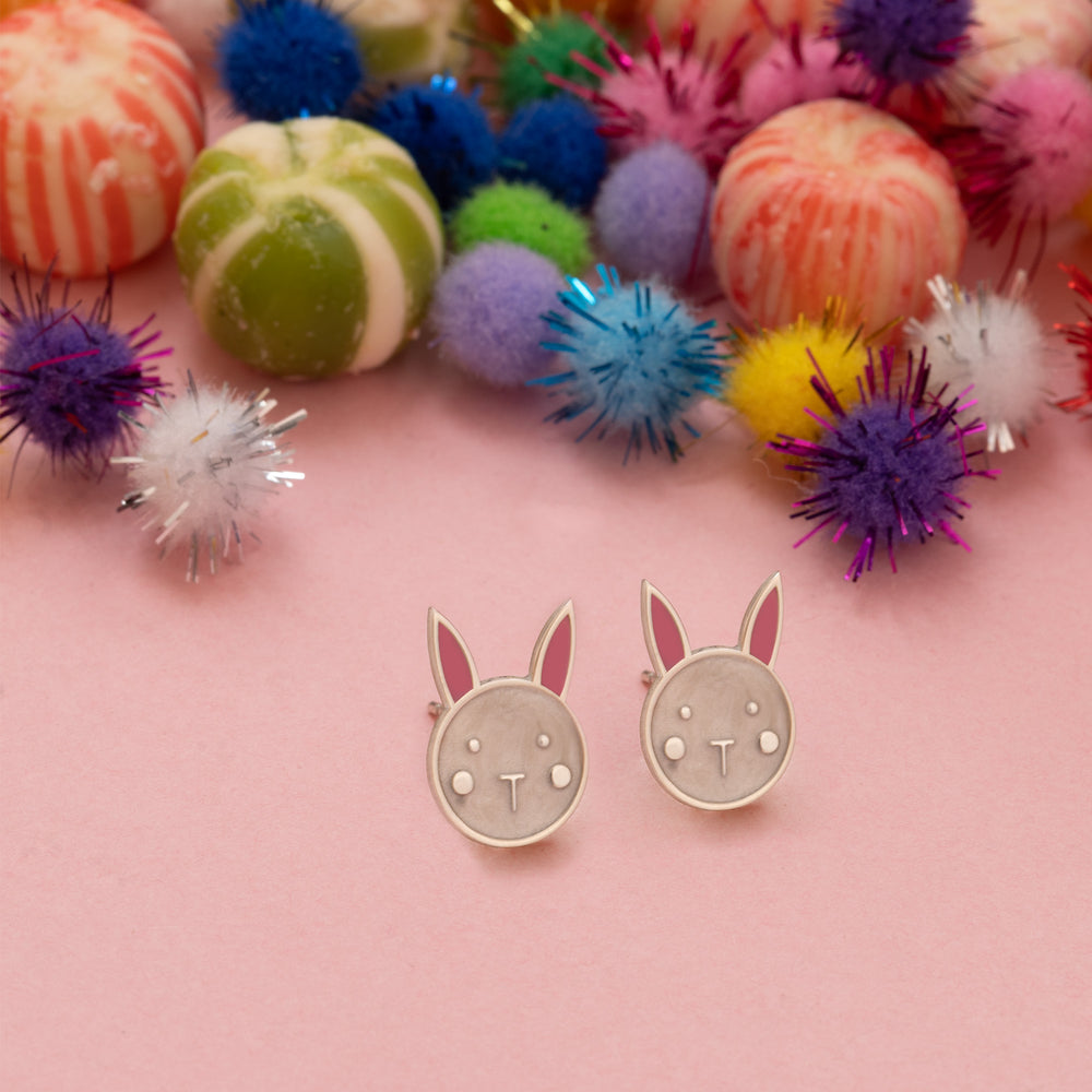 925 Sterling Silver Enamel Rabbit Earring