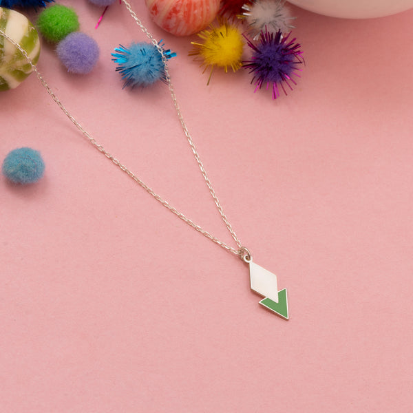 925 Sterling Silver Enamel Diamond And Triangle Necklace,