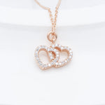 925 Sterling Silver Double Heart Necklace With Cz Diamond