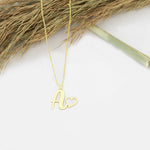 925 Sterling Silver Initial Necklace With Heart