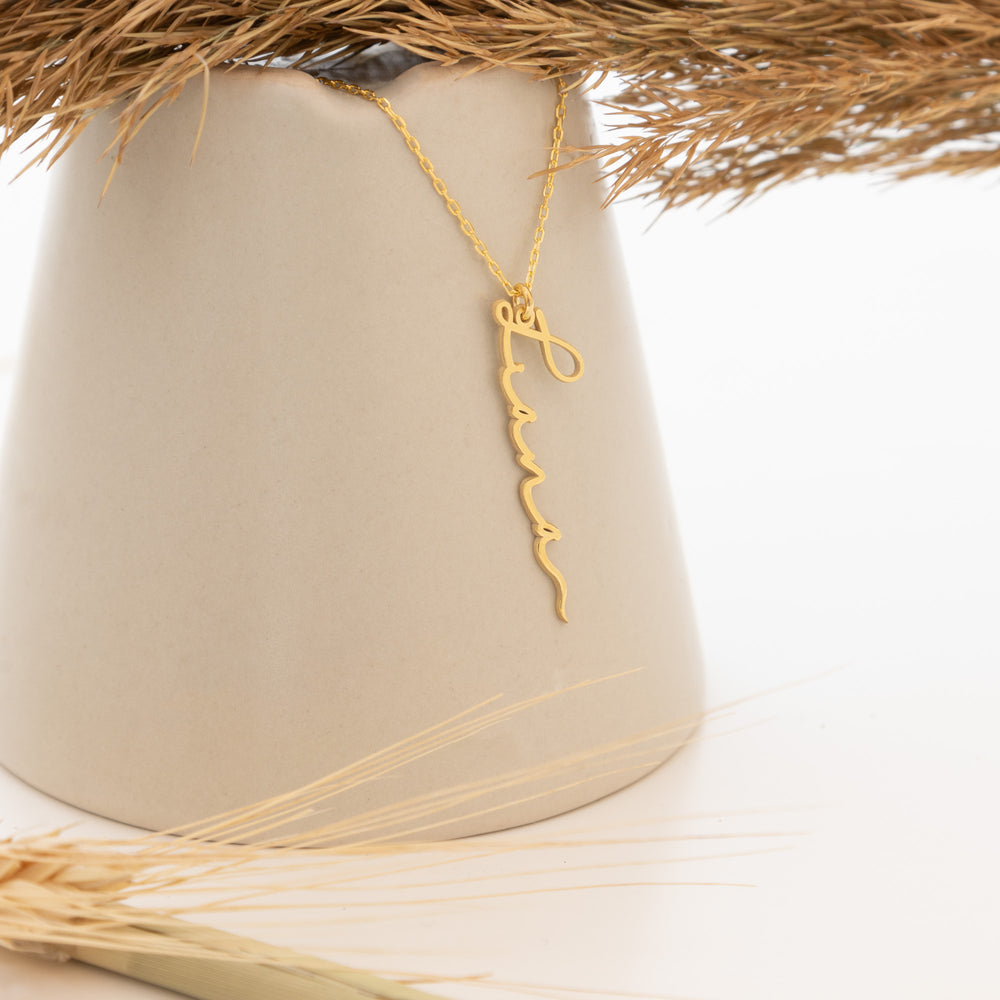 925 Sterling Silver Vertical Name Tiny Necklace