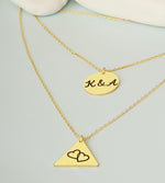 925 Sterling Silver Three Layer Couple Initials Necklace