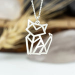 925 Sterling Silver Origami Cat Gold Necklace