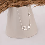 925 Sterling Silver Plane And Heart With Initial Necklace