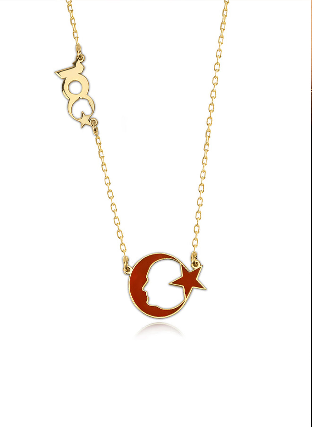 925 Sterling Silver 100. Yıl Necklace Atatürk Silüetli Crescent & Star