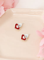 925 Sterling Silver Enamel Heart Studs