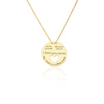 925 Sterling Silver Round Circle Daire Icerisinde I Love Mom Yazili Ici Bos Heart Necklace