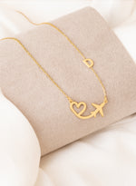 925 Sterling Silver Plane And Heart With Initial Necklace