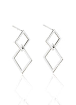 925 Sterling Silver Dangle Double Square Earrings