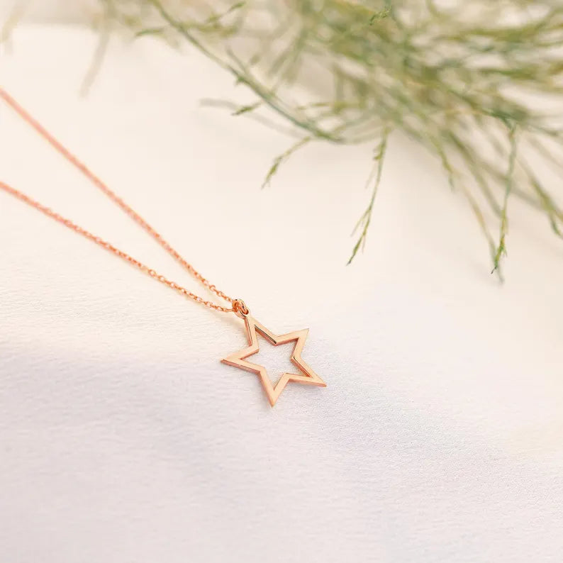 925 Sterling Silver İçi Boş Star Necklace