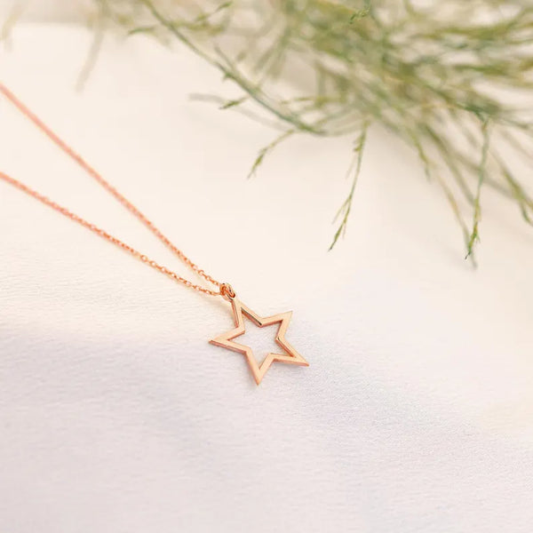 925 Sterling Silver İçi Boş Star Necklace