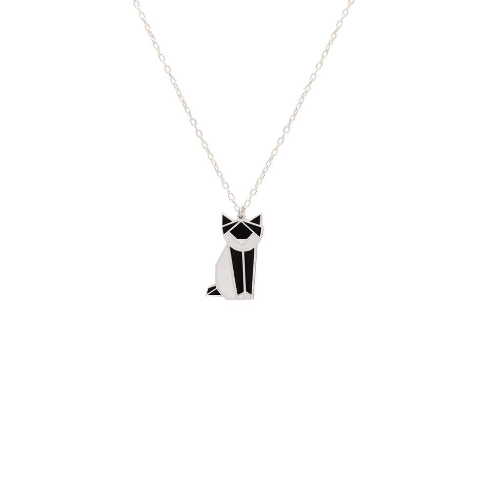 925 Sterling Silver Enamel Cat Necklace