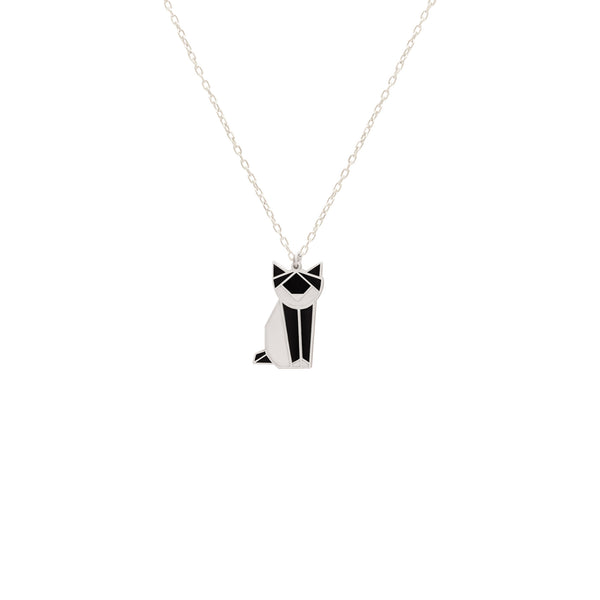 925 Sterling Silver Enamel Cat Necklace