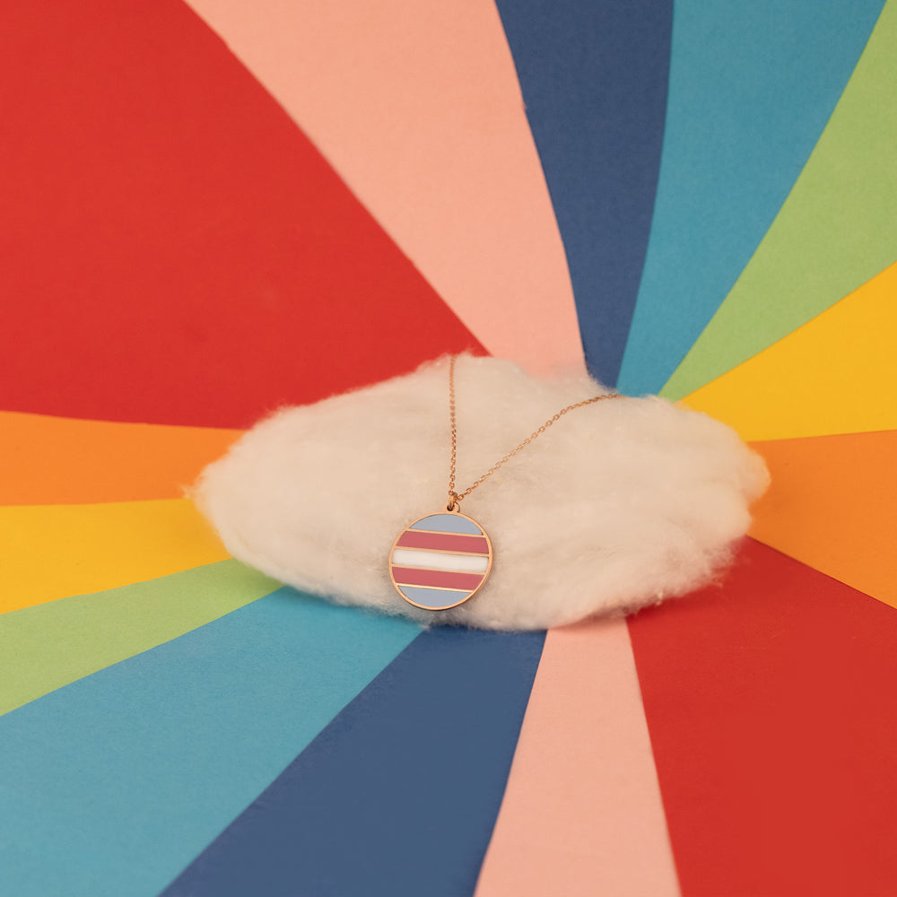 925 Sterling Silver Circle Transgender Flag Necklace