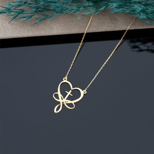 925 Sterling Silver Infinity Heart Cross Necklace