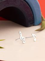 925 Sterling Silver Tiny Treble Clef And Note Earrings