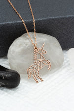 925 Sterling Silver Origami Unicorn Necklace