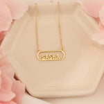 925 Sterling Silver 14K Solid Gold Minimalist Rectangle Name Necklace
