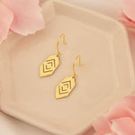 925 Sterling Silver 14K Solid Gold Diamond Shaped Hexagon Dangle