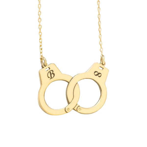 925 Sterling Silver Handcuff With Initial Necklace