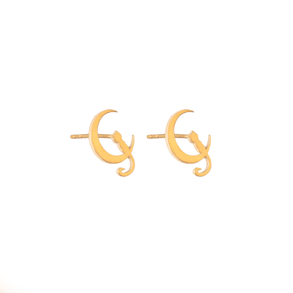 925 Sterling Silver Cat Moon Studs
