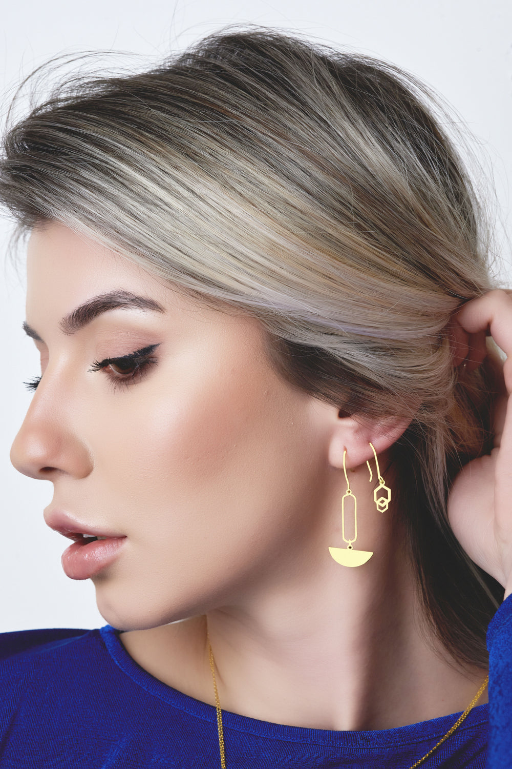925 Sterling Silver Unique Double Hexagon Drop Earrings