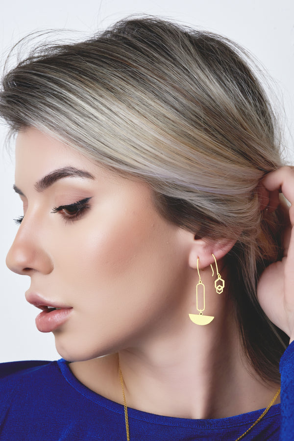 925 Sterling Silver Unique Double Hexagon Drop Earrings