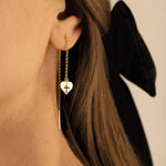 925 Sterling Silver Threader Hollow Cross With Heart Earring (Zi̇nci̇ri̇ Cs40001)