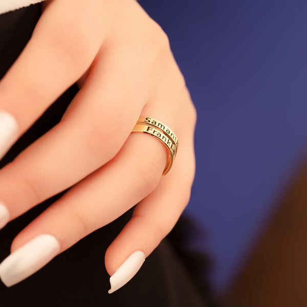 925 Sterling Silver Adjustable Two Name Ring