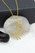 925 Sterling Silver Origami Unicorn Necklace