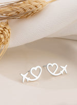 925 Sterling Silver Heart With Plane Earring