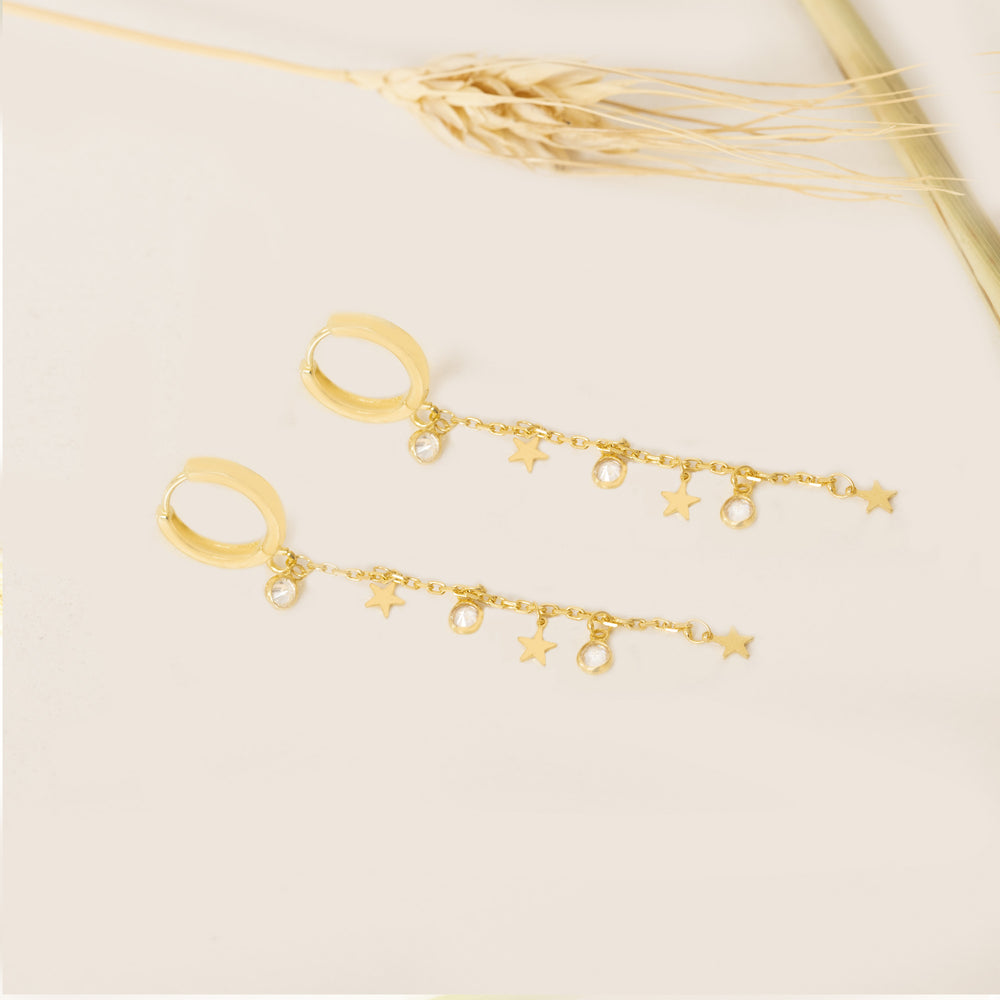 925 Sterling Silver Threader Stars Hoop Earring(Zi̇nci̇ri̇ Cs40108)